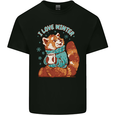 Roter Pandabär I Love Winter Herren T-Shirt leicht Baumwolle