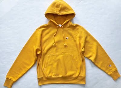 size medium champion reverse weave yellow hoodie good conditon