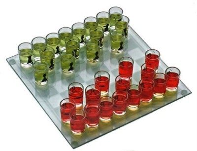 Chess Set Party Drinking Game with 32 Shot Glasses and board Brand New ...