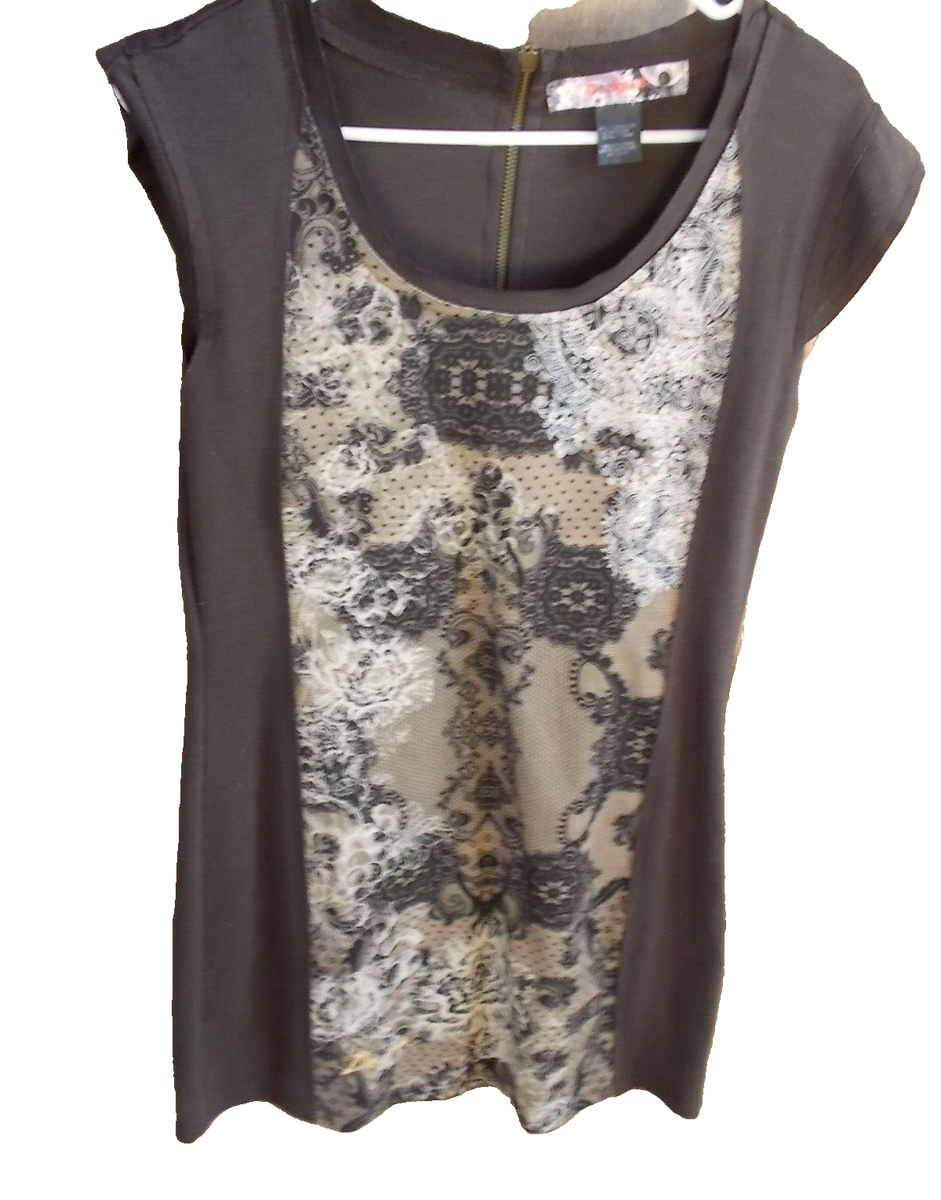 Desigual Brown Floral Paisley Design Cap Sleeve Dress Sz L