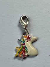 Small White Enamel  SIlvertone Unicorn w Rainbow Main Charm or Pendant - 7/8th
