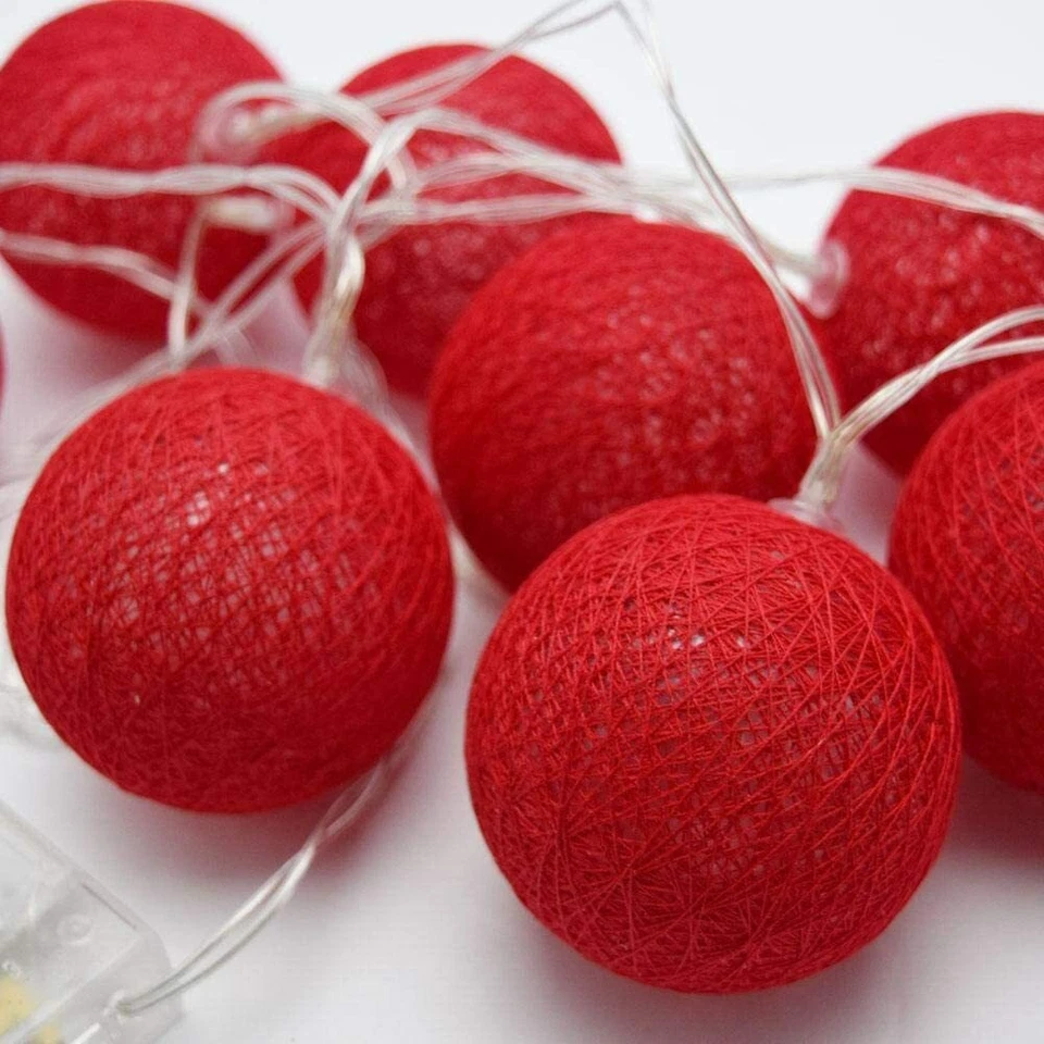 Red 5cm Ball String Xmas LED Light Room Wedding Party Outdoor Event BATT PWR - Image 3 of 4