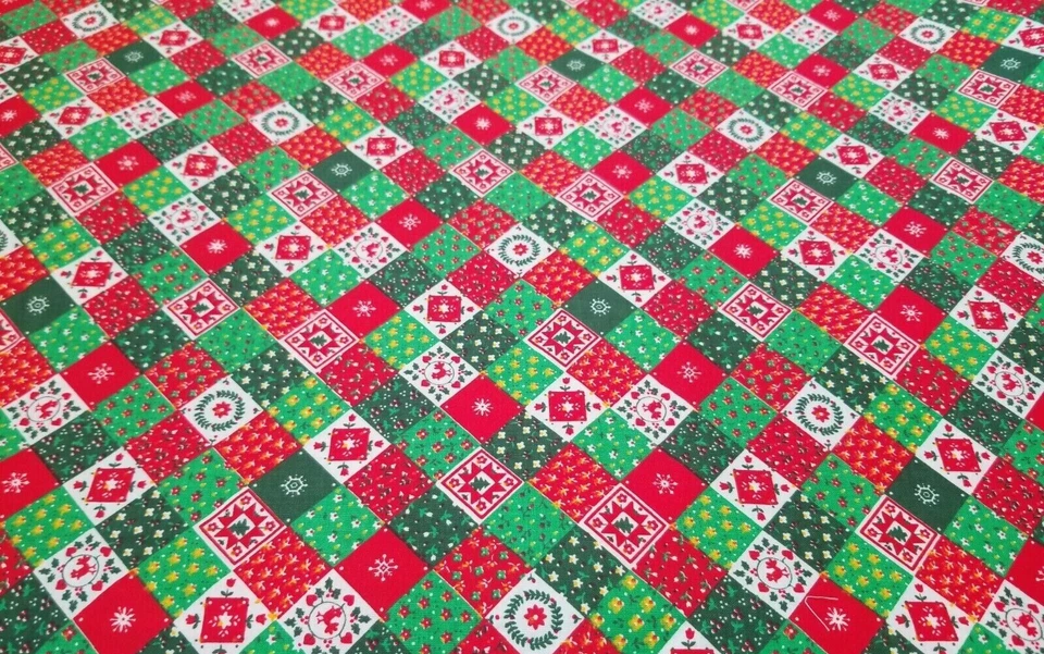 VTG Cranston VIP Calico Patchwork 1 " Square Christmas Cheater Quilt Fabric BTFQ - Image 3 of 4