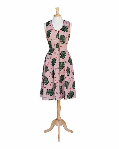 Hotel California TeeBerry & Weave Pink Flamingo Tropical Retro Sleeveless Dress 