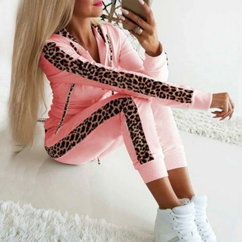 Women Hoodie Pants Set Tracksuit Sportwear Zipper Casual Jogging Suit Outdoor - Image 4 of 4