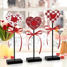 3 Pieces Valentine's Day Table Decorations Wooden Heart Set,Rustic Valentine'...