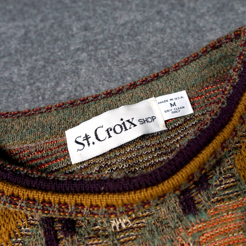 Vintage St Croix Sweater 90s Medium Colorful Geometric Knit Biggie Cosby Coogi - Picture 4 of 11