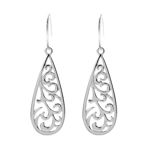 925 Sterling Silver Multi-Swirl Design Small Tear Drop Hanging Earrings - Picture 1 of 2