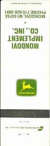 John Deere Matchbook Cover Mondovi Imp Co Mondovi WI