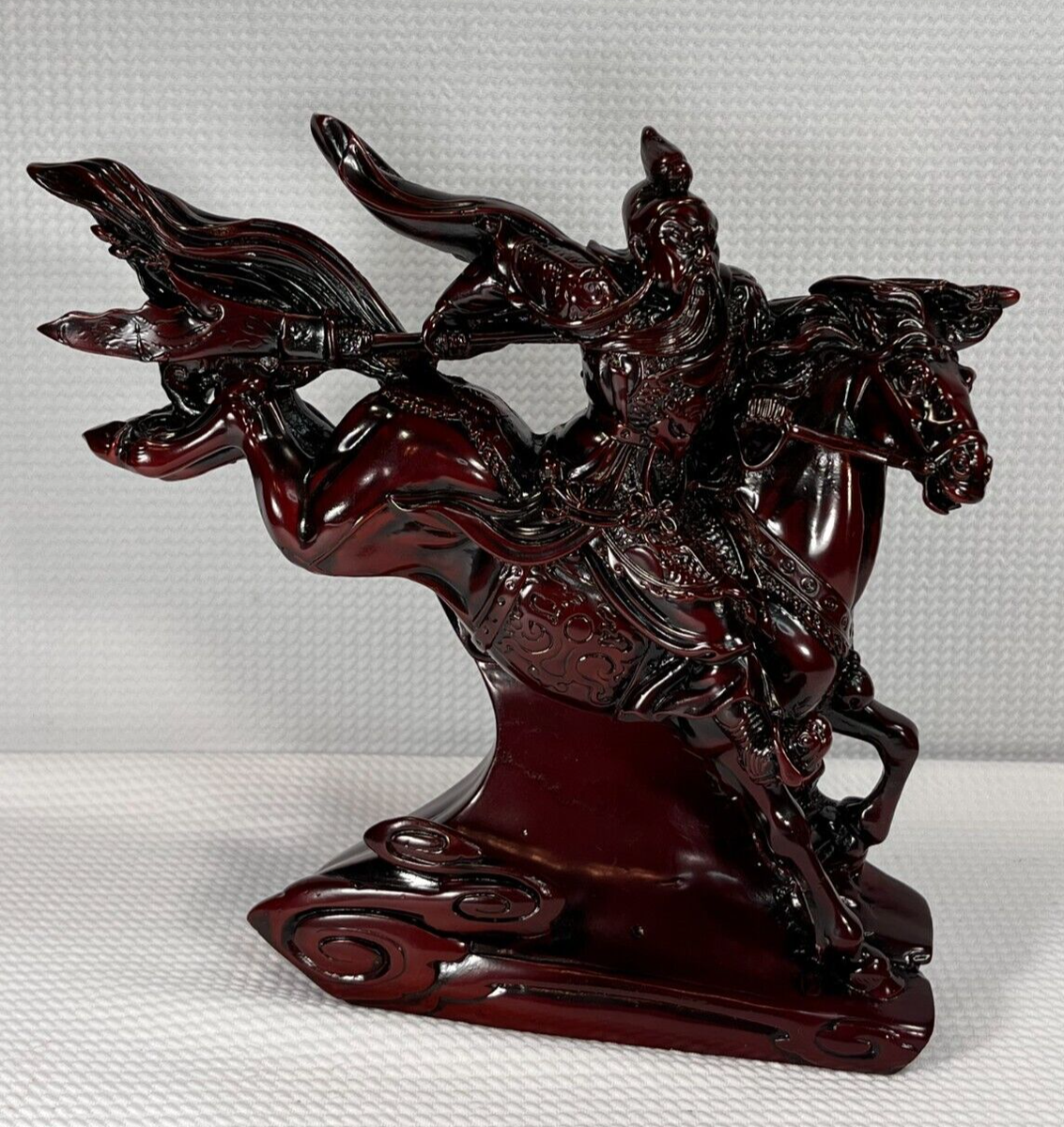 Vintage Chinese Guan Gong Yu Warrior Red Resin Statue on Horse 8