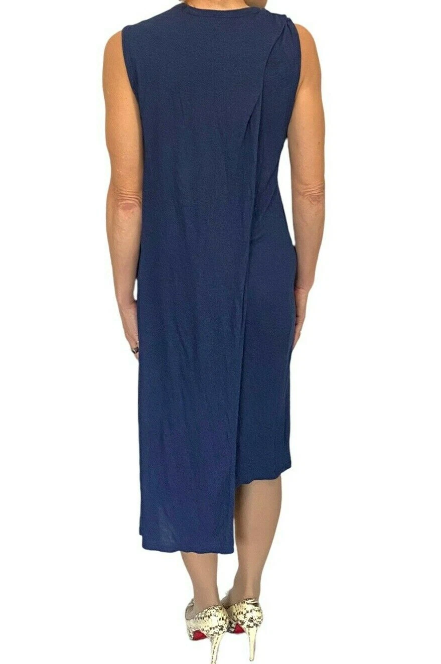 Abito tubino ALEXANDER WANG classico T drappeggiato sovrapposizione senza maniche blu navy con tasca M