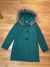 Geiger Austria Vtg Green Boiled Wool Fur Hood Toggle Button Coat Eu 38 Us 6