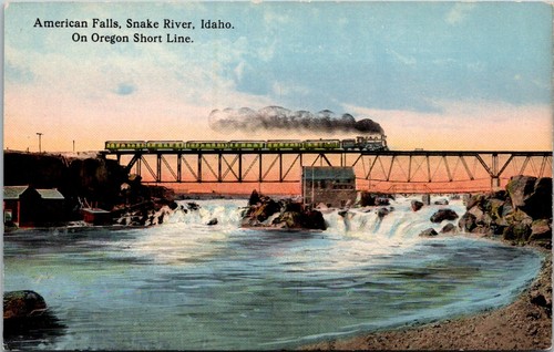 Cartolina American Falls Snake River Idaho Oregon linea corta - Foto 1 di 2