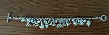 BRACELET SILVER CHARM WITH CLEAR BEADS  8" LONG  