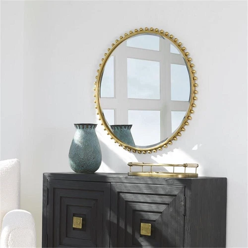 Uttermost Taza Round Contemporary MDF and Iron Mirror in Gold - Picture 7 of 8