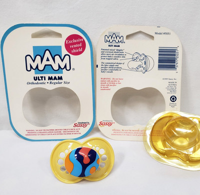 Vintage Ulti MAM Pacifier Yellow Colorful 1995 Sassy Orthodontic Latex Nipple
