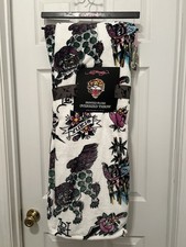 Ed Hardy Plush Throw Blanket 60x70 White/Multicolor Foo Dog Flowers Birds NWT