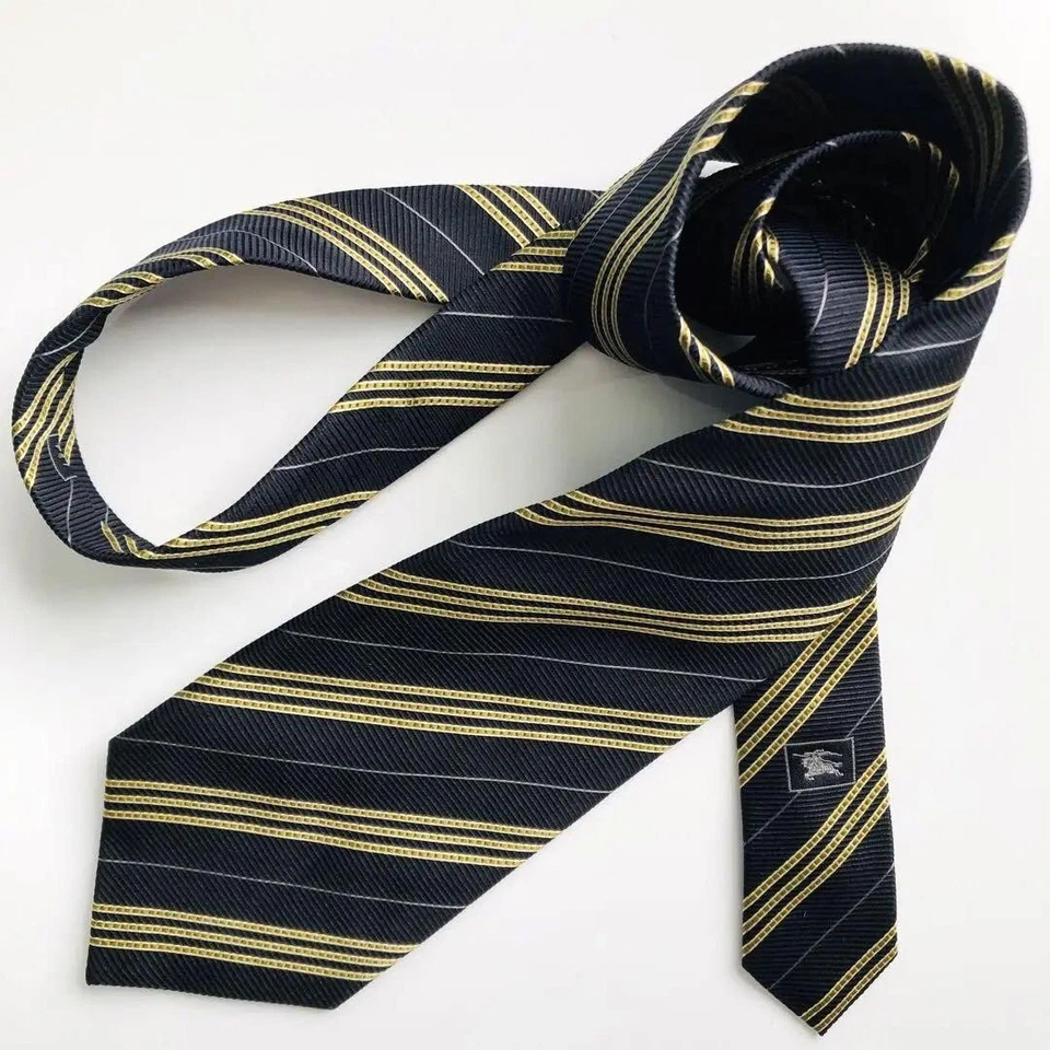 Corbata Burberry London a Rayas Negra Amarilla Gris Delgada Clásica Novedad Foto 2 de 4