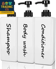 Shampoo and Conditioner Dispenser (Set of 3, 21Oz) Modern Refillable Shampoo Pum