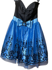 JESSICA MCCLINTOCK FOR GUNNE SAX SZ 7 SHORT PROM/FORMAL FAIRY BLUE/BLACK DRESS