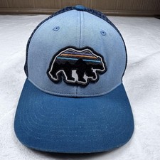 Patagonia Hat Cap Snap Back Mens One Size Blue Fitz Roy Bear Logo Mesh Trucker