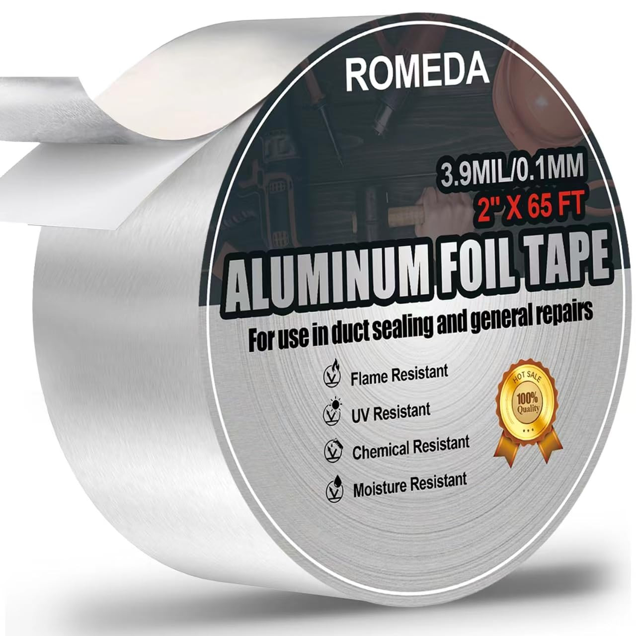 Aluminum Foil Tape 2" x 65ft | 3.9 Mil High-Temp HVAC Tape for Ductwork & Vents