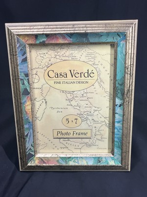 VTG 5 X 7  CASA VERDE PHOTO FRAME WOOD ITALIAN DESIGN~Gold W Green, Mauve, Yello
