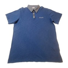 Columbia Polo Shirt Men Large Blue Gray Short Sleeve Causal Cotton Outdoor Adult