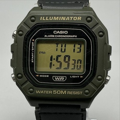 Casio W-218H Mens Watch 42mm Beige Digital Green Nylon 50M Alarm Illuminator
