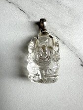 Carved Ganesh Quartz Crystal Pendant with Sil...