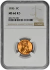 1936 1C Lincoln Wheat Cent NGC Graded MS 66 RD