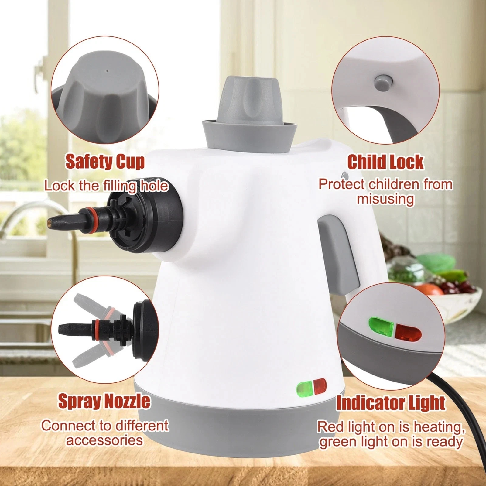 Handheld Steam Cleaner with 13 Tools, Pressurized Steamer for Home,Kitchen & Car