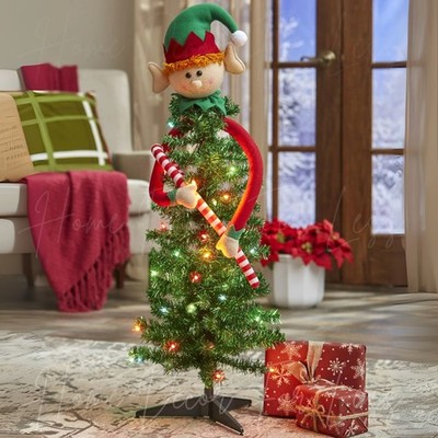 3-Ft Lighted Elf Character Christmas Tree Cheerful Fun Holiday Home Decor