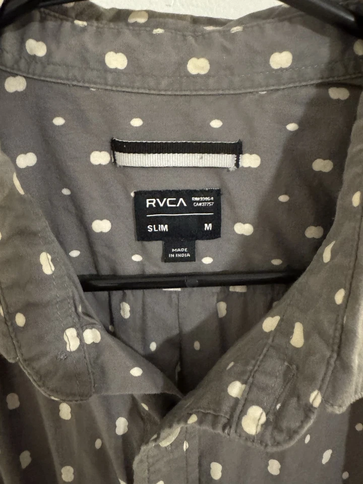 RVCA Hombre Calce Ajustado Manga Corta Abotonada, Gris con Lunares Blancos, Mediano Foto 3 de 3