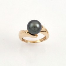 Genuine Natural Black Tahitian Pearl 14kt Solid Yellow Gold Solitaire Ring TPJ