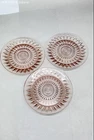 Pressed Glass Pink Dessert Plate Set 3 Sunburst Pattern Depression Glass Vintage
