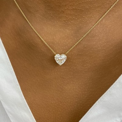3.0ct IGI Certified E/VVS2 Heart Lab Created Diamond Yellow Gold Heart Necklace