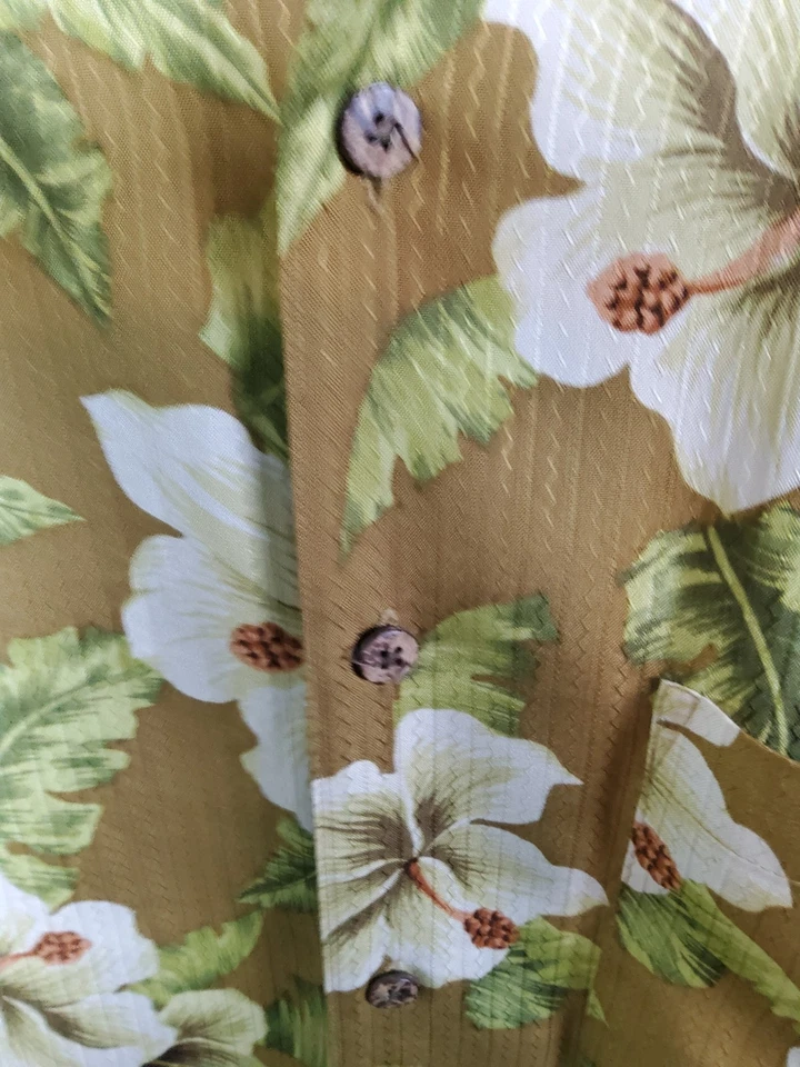 Camisa Hawaiana Jos.A.Bank 100% Seda Marrón/Verde Diseño Floral Talla Grande Corta Foto 4 de 4