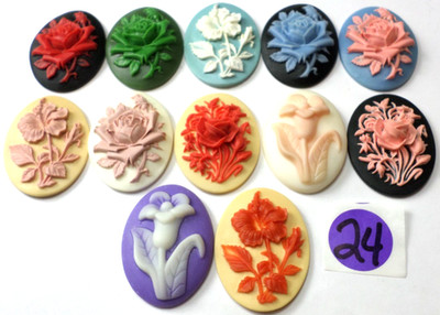 10 Different Colors 40x30 mm Different Flower Cameos, Hibiscus, Roses Cabochons