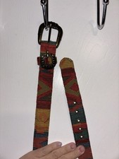 Vintage 80s 90s Southwestern Woven Tapestry Belt Boho Aztec Size L 14