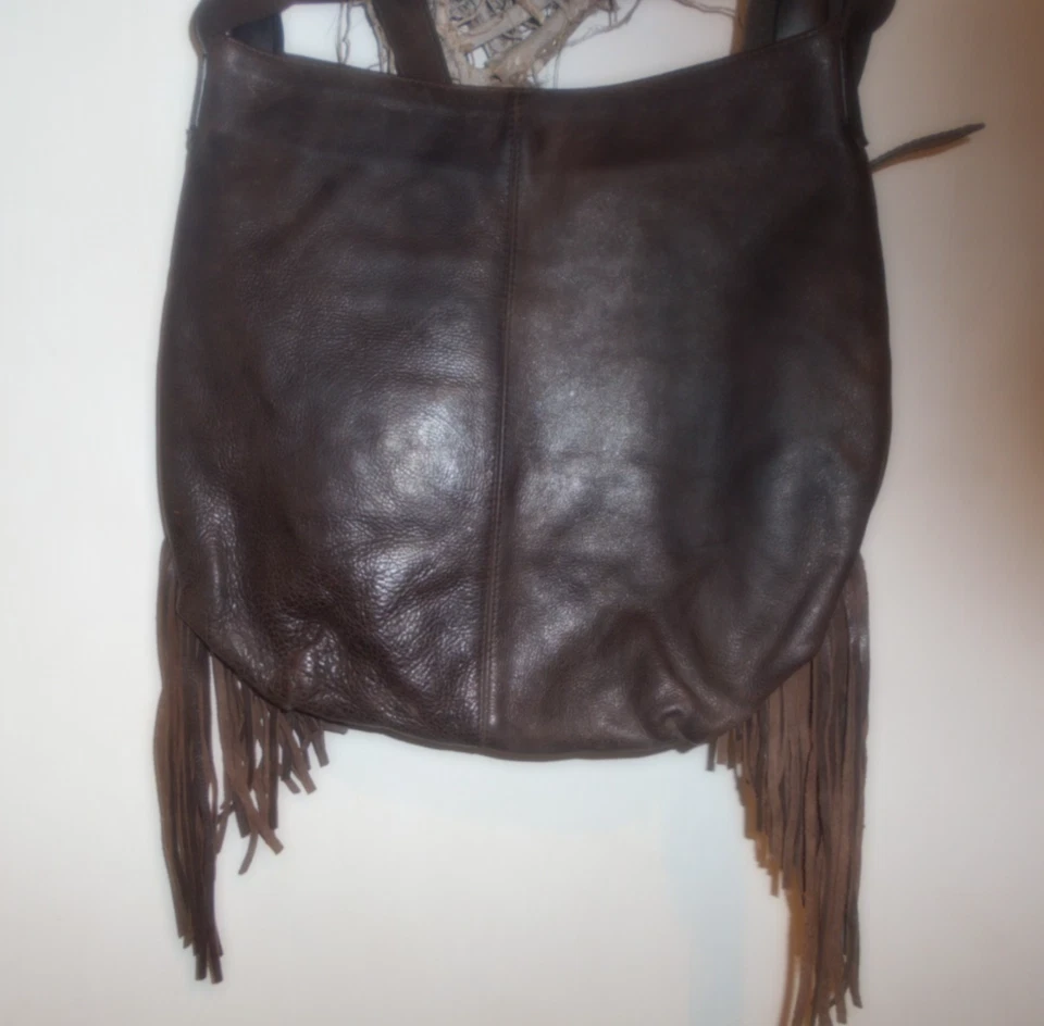 ZARA Large Dark Brown Fringed Shoulder Bag Boho/Hippy - Image 4 of 4