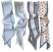 NIDMIDO 4 Pcs Purse Scarf for Bags Skinny Twill Hair Scarves Narrow Neck Blue