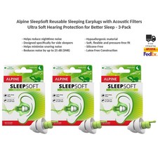 Alpine SleepSoft Reusable Earplugs for Sleeping 25dB SNR Noise Reduction x3