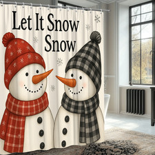 Let It Snow Snowmen Shower Curtain for Holiday Bathroom Decor