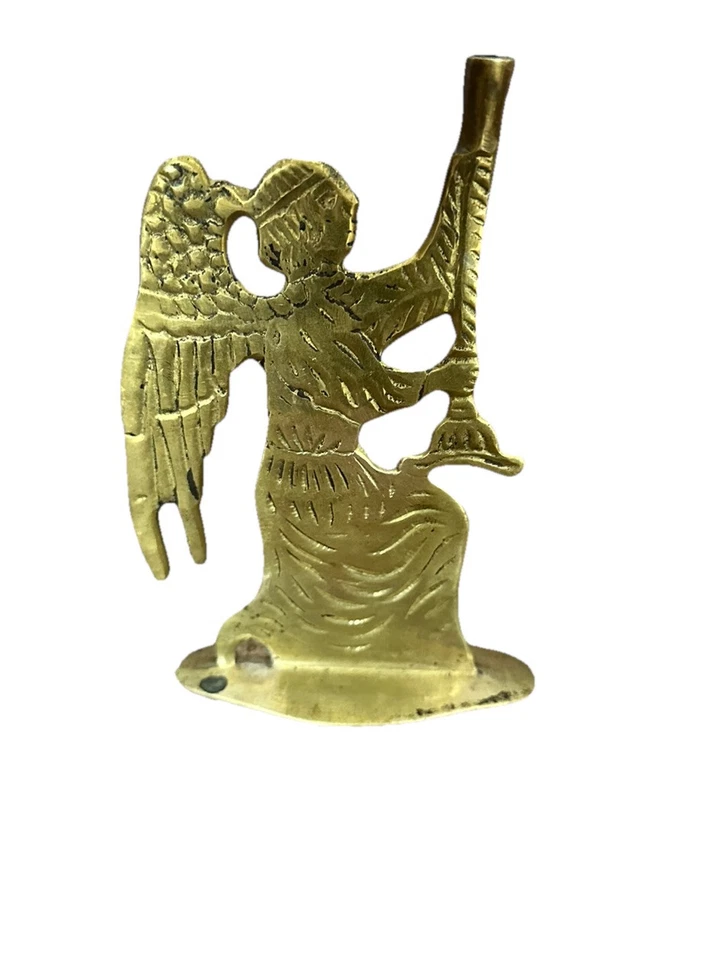 Vintage Candlestick Holder Christmas Angel Double Sided Solid Brass - Image 3 of 4