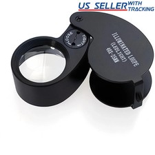 40X Magnifying Loupe Jewelry Eye Glass Magnifier LED Light Jewelers Loop Pocket