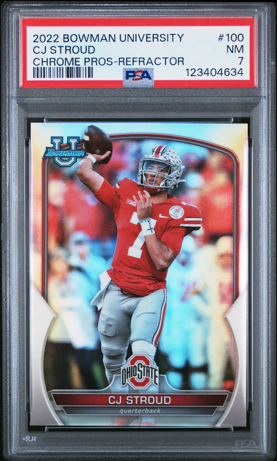 2022 BOWMAN UNIVERSITY CHROME PROSPECTS REFRACTOR #100 CJ STROUD PSA 7