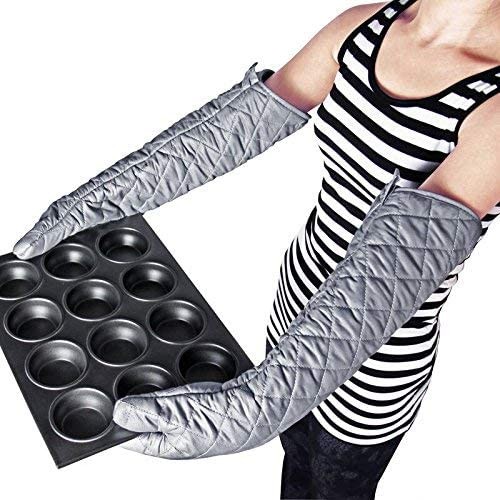 KüChe Ofenhandschuhe Baumwolle HitzebestäNdig Backen Grillen Schutz 58 Cm-image