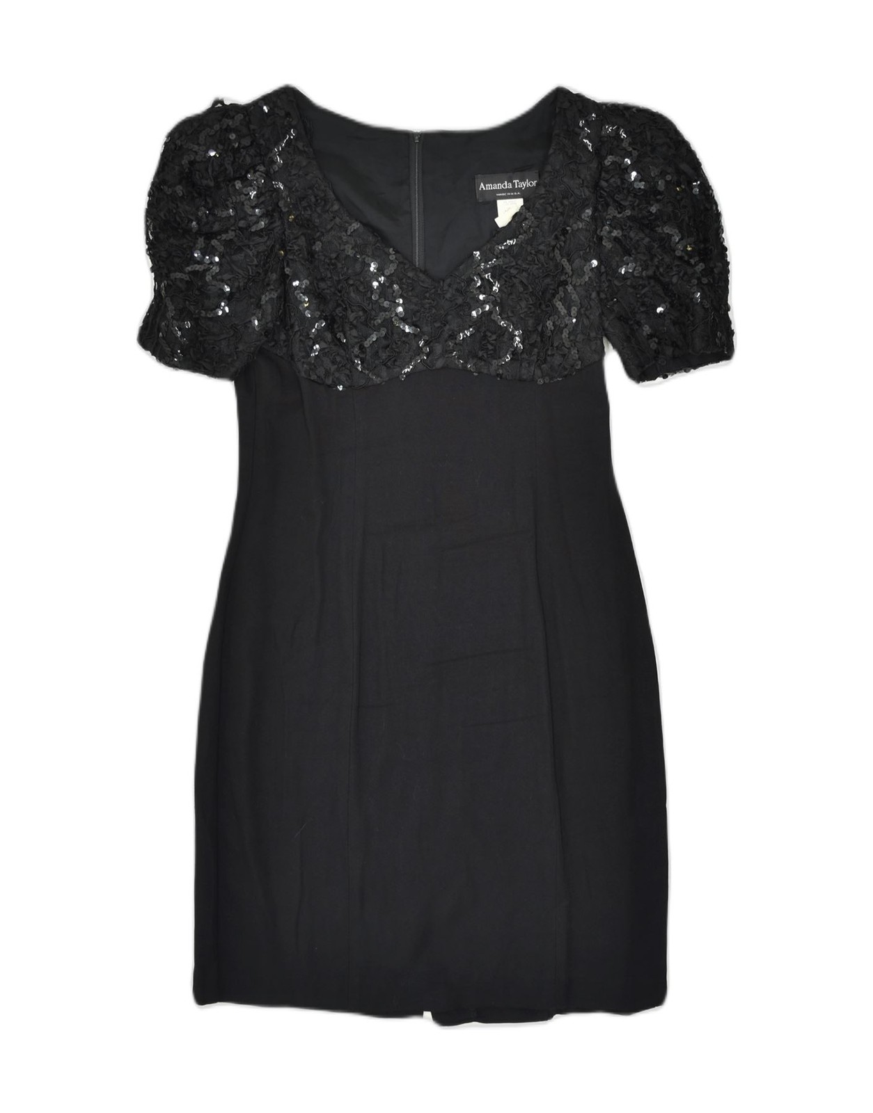 Vestido Vaina AMANDA TAYLOR Mujer EE. UU. 8 Mediano Negro Rayón Clásico MG10