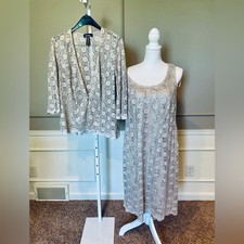 R M Richards 14 Petite Evening Gown Dress Set Jacket Champagne Formal Sequin